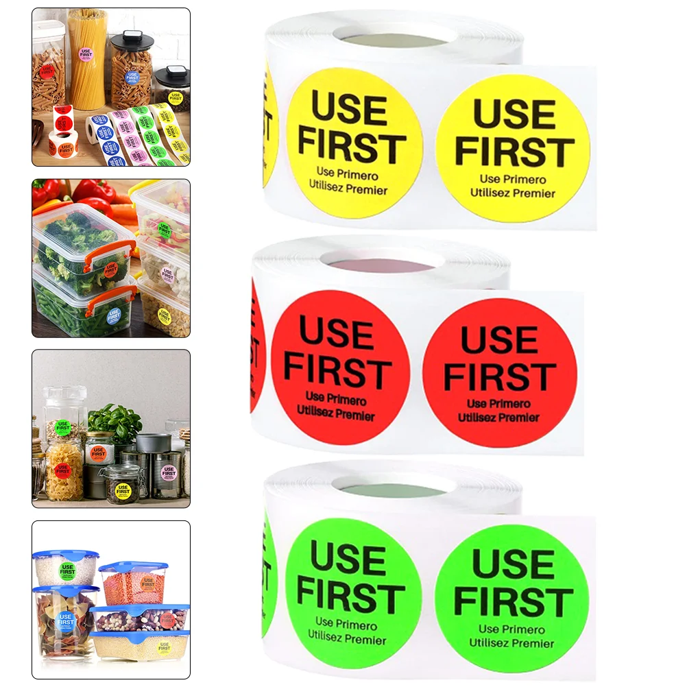 

3 Rolls Use First Label Home Food Stickers Labels Small Fluorescence by for Organizer