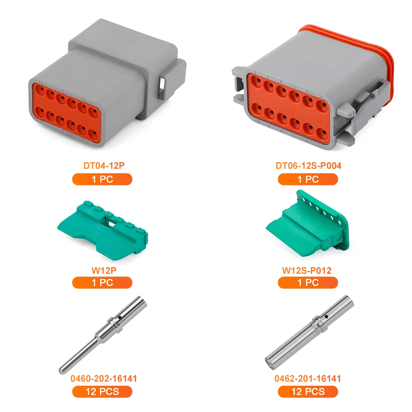 JRready DT IP68 Waterproof Connector Assortment Kit (2-12 Pin W-series+DT04/DT06 Series Components, 3/5/12 Sets Each)