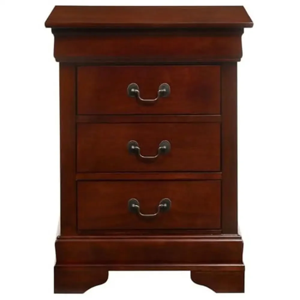 Traditional Cherry Wood Louis Phillipe 3 Drawer Nightstand- Dovetailed Drawers Fully Assembled 16"D x 21"W x 29"H Rectangular image 3
