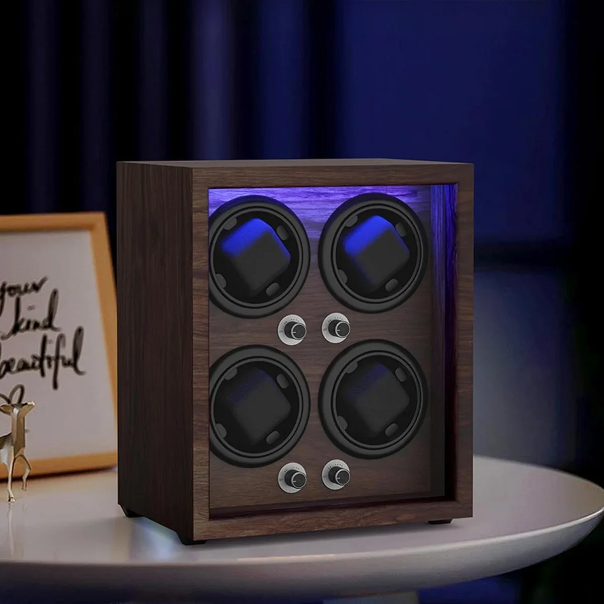 

Watch Winder for Automatic Watches 2/4 Slots Watch Shaker Wooden Box Super Quiet Motor Blue LED Light Jewelry Store Display Box