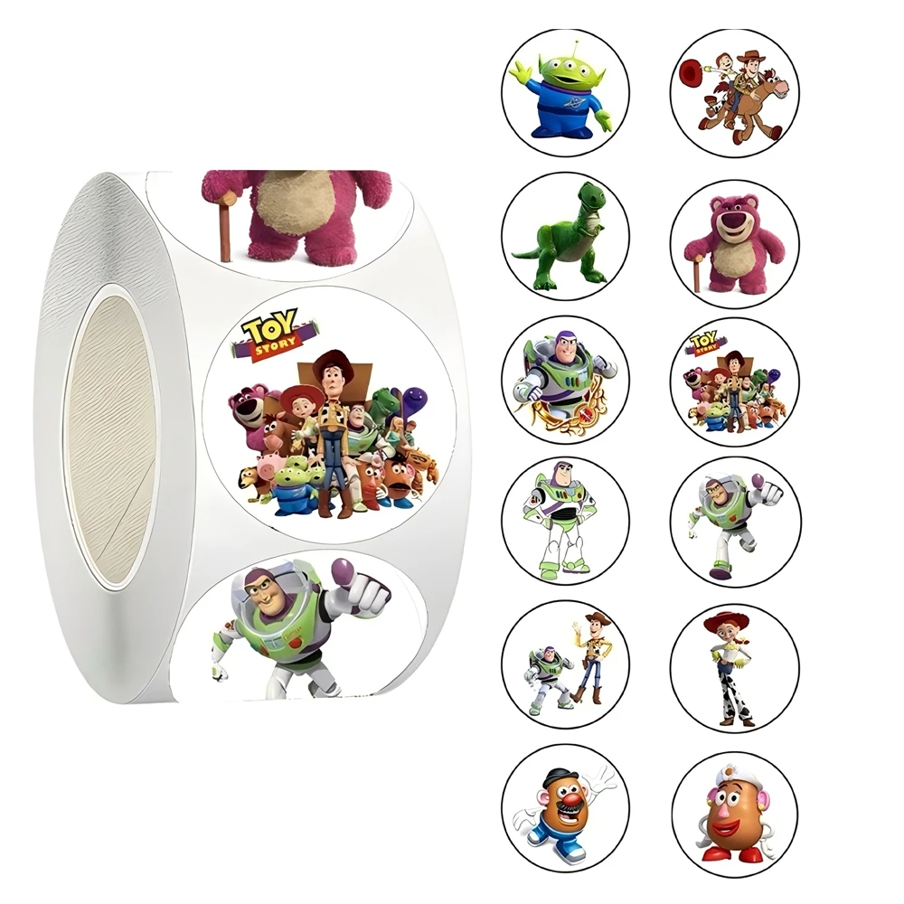 500 uds/rollo de pegatinas bonitas de dibujos animados de Disney de Anime Toy Story, juguetes para niños, recompensa para profesores, etiqueta de sellado, adhesivo de papelería