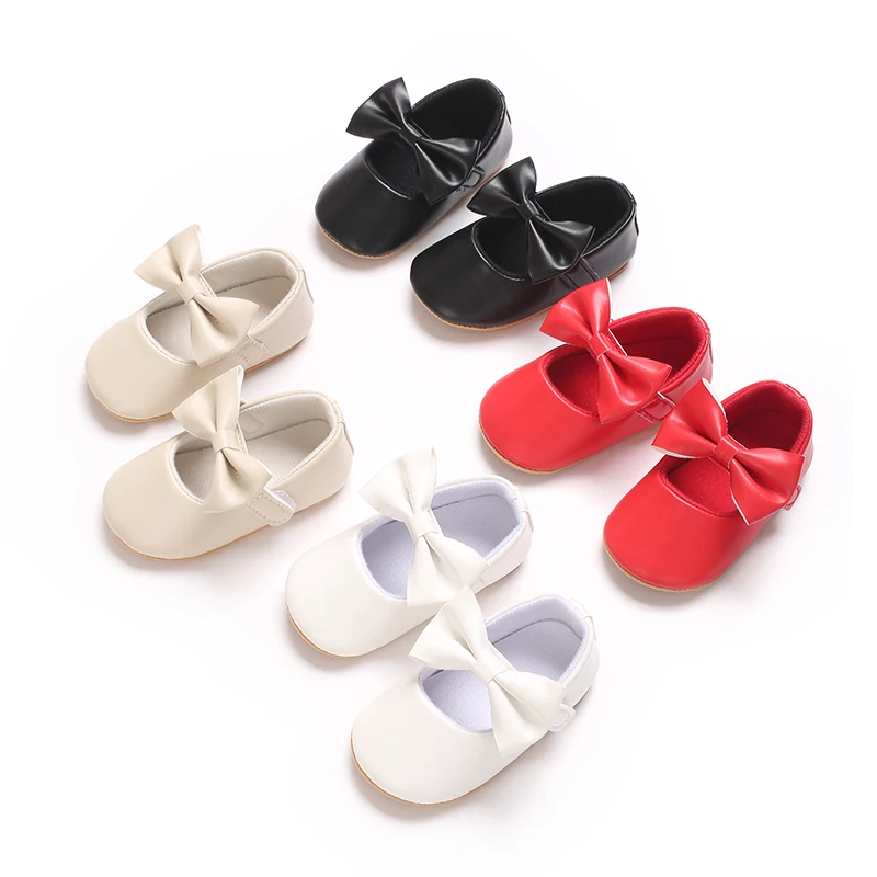 

4 Colors Baby Girls Mary Jane Flats with Bowknot Rubber Non-Slip Toddler First Walkers Princess Dress Shoes