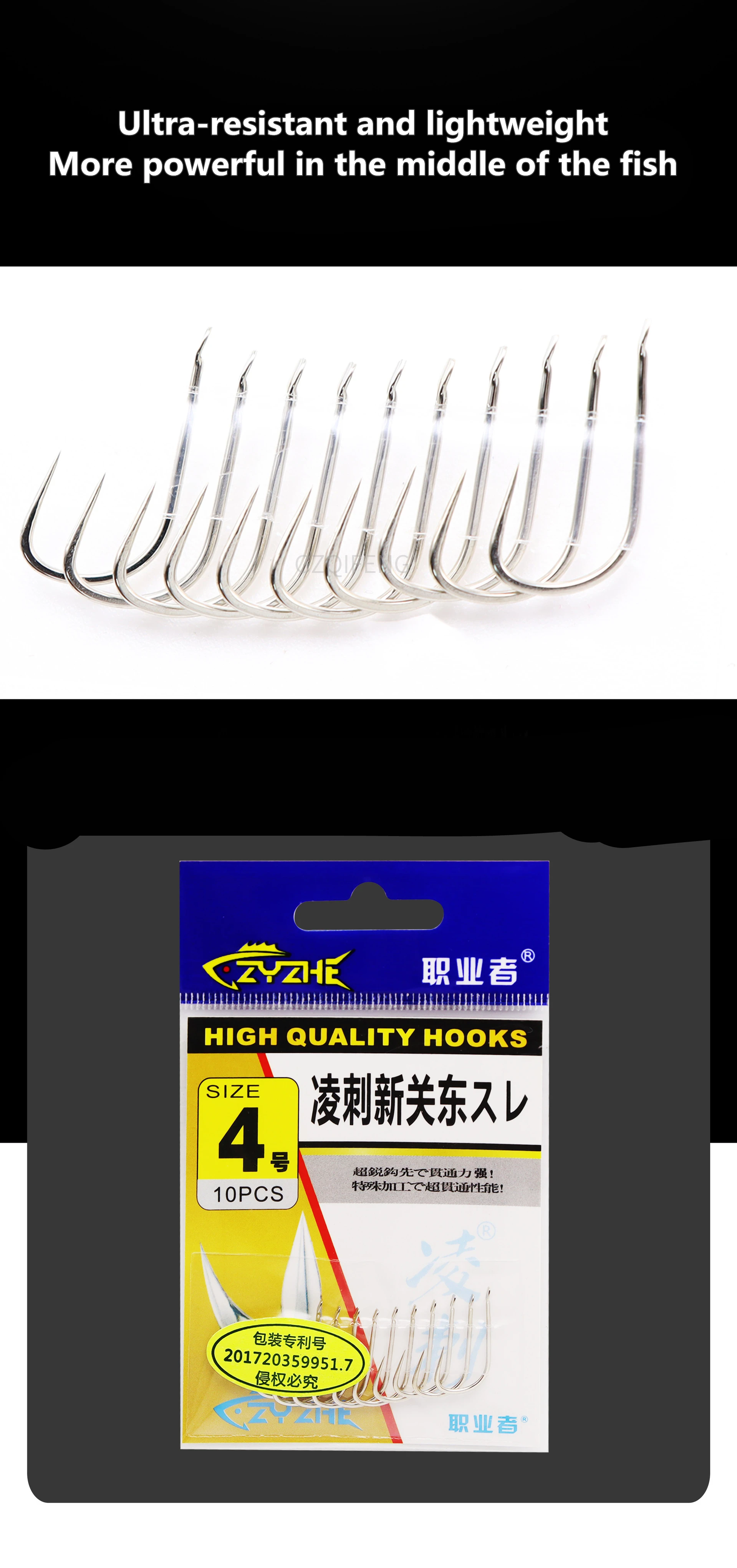ZYZHE 10 Stück/Beutel Neue Kanto-Haken 0.1 # -4 # 8 Größen Scharfe Widerhakenfreie Haken aus Hochkarbon-Stahl für Süßwasser-Angeln – Detail 5