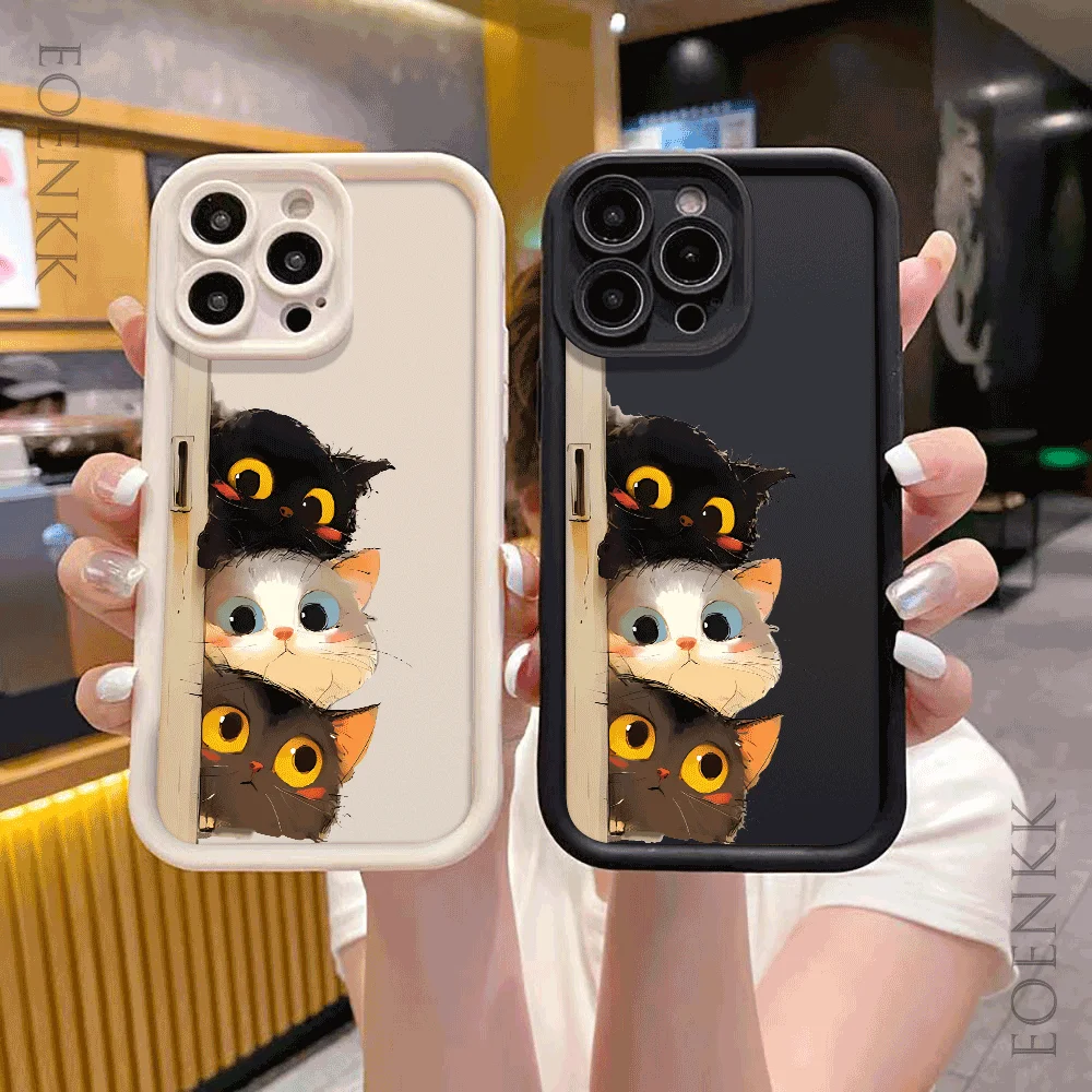 Stoßfeste Handyhülle für iPhone 16 15 14 13 12 11 Pro Max XS XR X 14 15 16 Plus 12 13 Mini Lustige Cartoon-Katze Silikonhülle – Detail 1