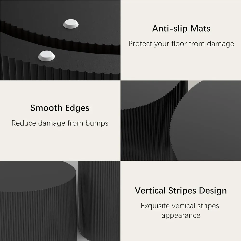 Tavolino rotondo nero set di 2, tavolini da caffè moderni impilabili in legno per soggiorno, tavolini circolari senza montaggio richiesto