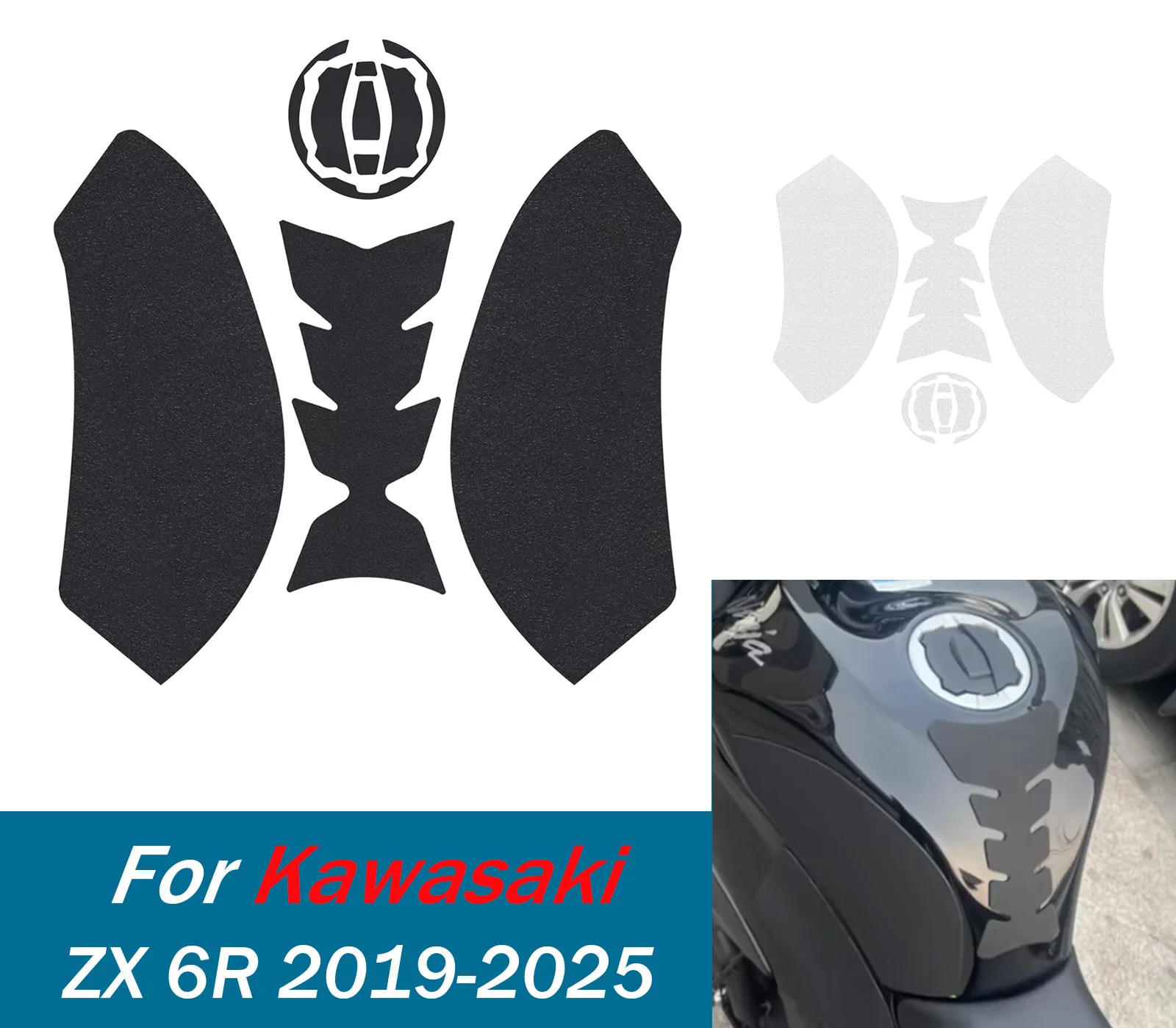 

Для Ninja ZX-6R бак тяговая боковая накладка газовое топливо наколенник наклейка для Kawasaki ZX 6R 2019-2025 ZX6R мотоциклетные наклейки аксессуары