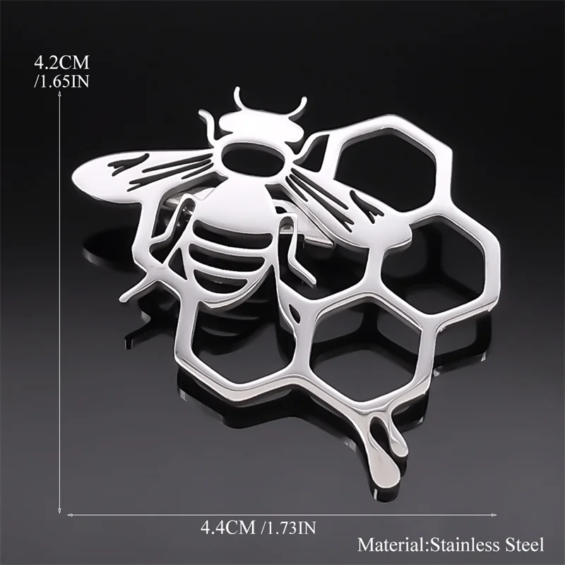 Cute Honeycomb Bee Brooch for Men/Women Stainless Steel Silver Color Insect Party Pin Bag Accessories Badge Jewelry X9211S02 image 6