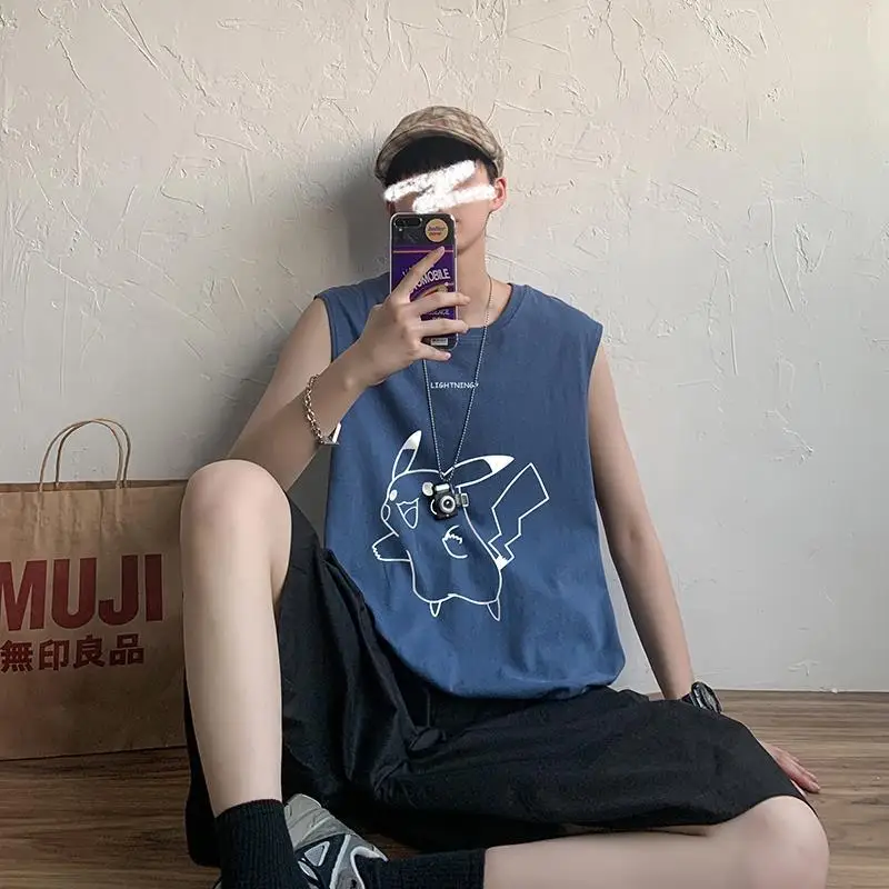 top summer short sleeve vest male Korean version 2024 new T-shirt sleeveless loose everything casual