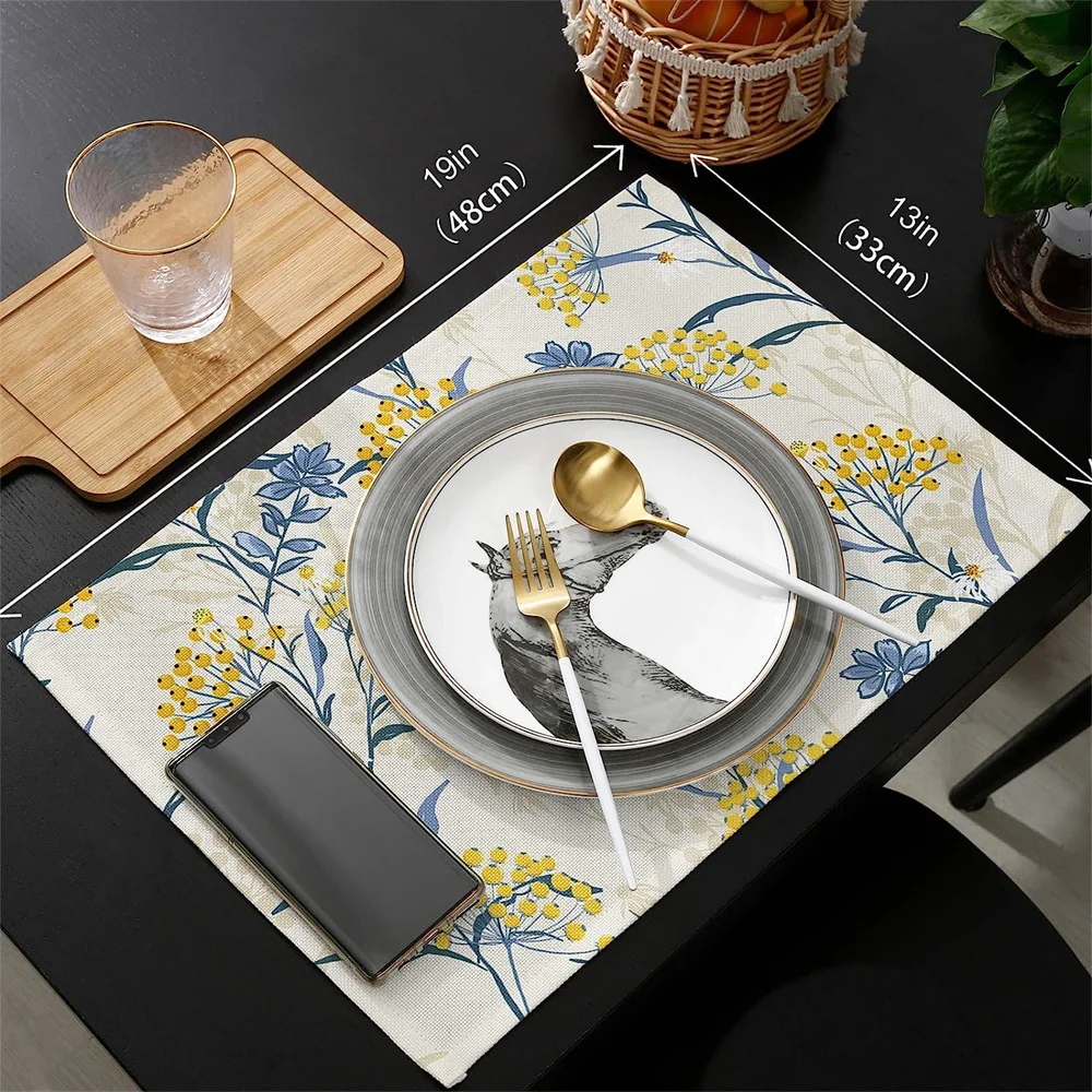 Vintage Flower Plants Heat Resistant Non-slip Table MATS Festive Banquet Kitchen Dining Table Decoration Washable Placemats