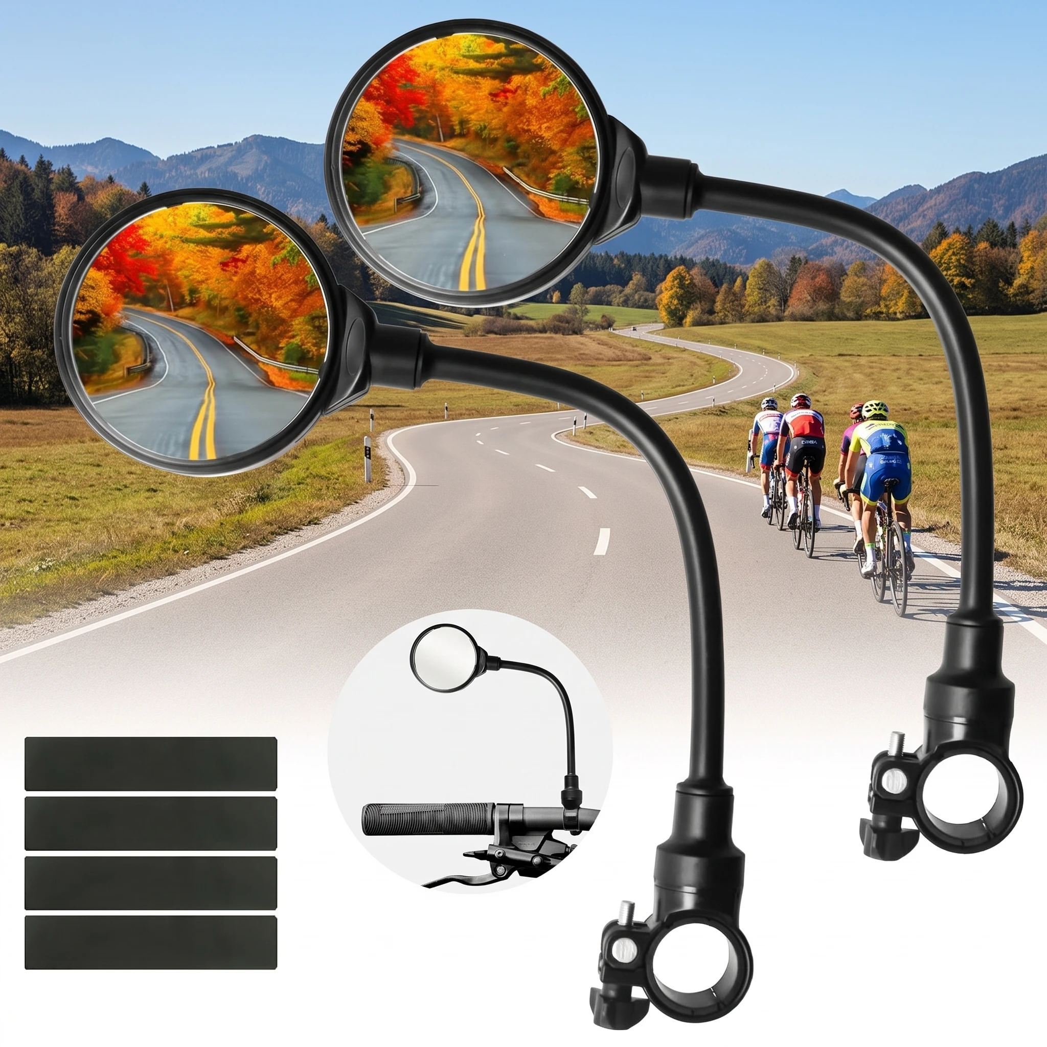 Yuuisd 360° Adjustable Bicycle Rearview Mirror Flexible Tube Bike Handlebar Mirror Safe Reflector MTB E-Bike Scooter Accessories