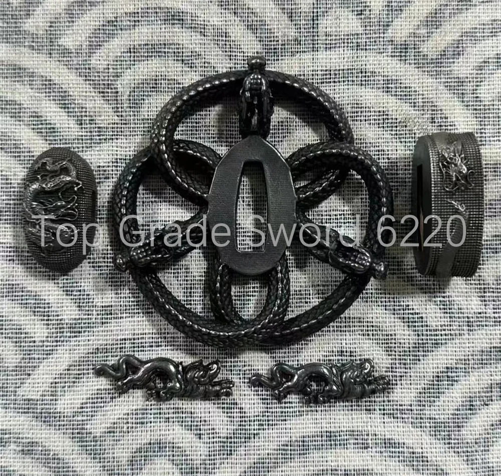 Very Cool Copper Dark Dragon Tsuba Handguard Brass Fuchi Kashira Menuki For Japanese Real Japan Samurai Katana Sword Fittings