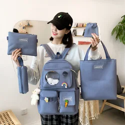 Five-piece Set Backpack Handbags Shoulder Drawstring Bags For Students 3 To 5 Grades Large Capacity School Student Backpacks