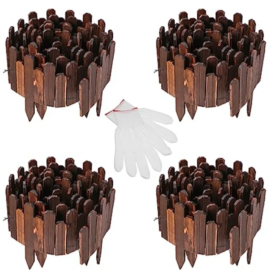 title:Pack Wood Garden Edging Border Outdoor Flexible Landscape Border Fence Decorative Lawn Edging with Gloves for Flower Bed