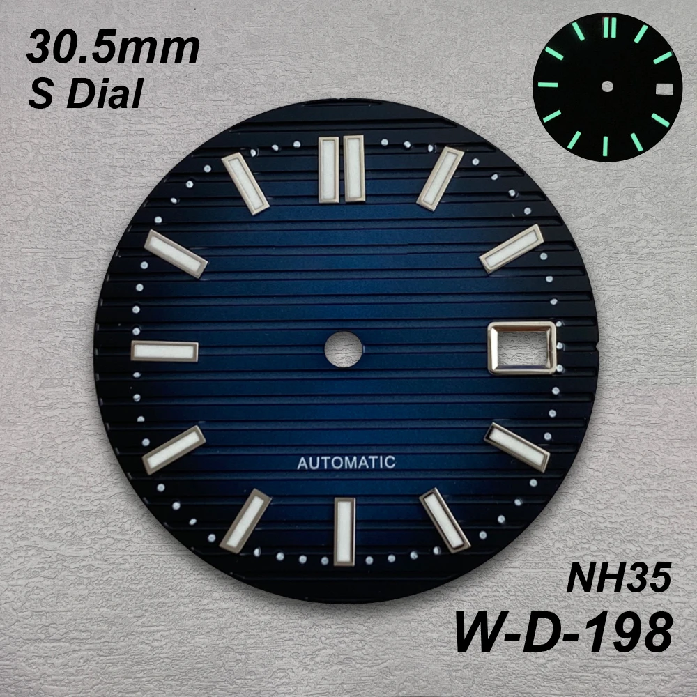 30.5mm Stripe S Dial Fit NH35/NH36/4R/7S Japanese Movement Green Luminous For na utilus Watch Modification Accessories
