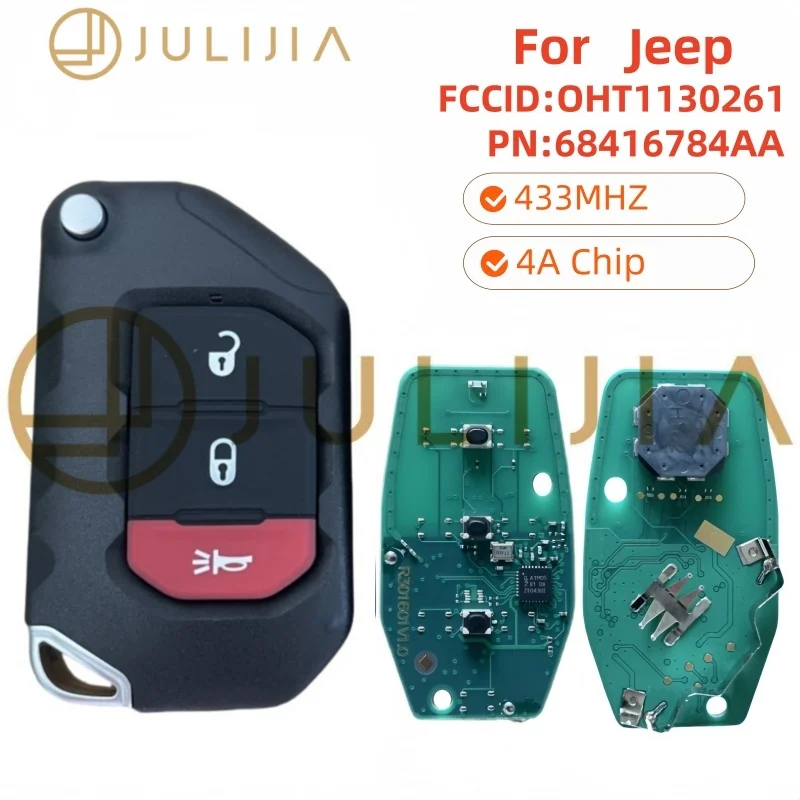 JULIJIA PCF7939M 4A 433MHzKeyless Go Smart Remote Key Fob Jeep Wrangler JL Gladiator 2018-2022 FCC ID:OHT1130261 68416-782AA