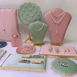 Exhibitor Organizer Stand Beautiful Jewelry Display Rack New Year Window Showcase Pink and Light Green Props Set Jewelry Holder
