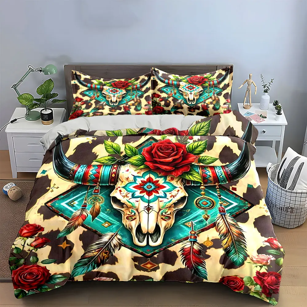 Boho Skull Wall Art Set Multiple sizes kid's and adults' bedroom Exquisite 3PC bedding set, gift