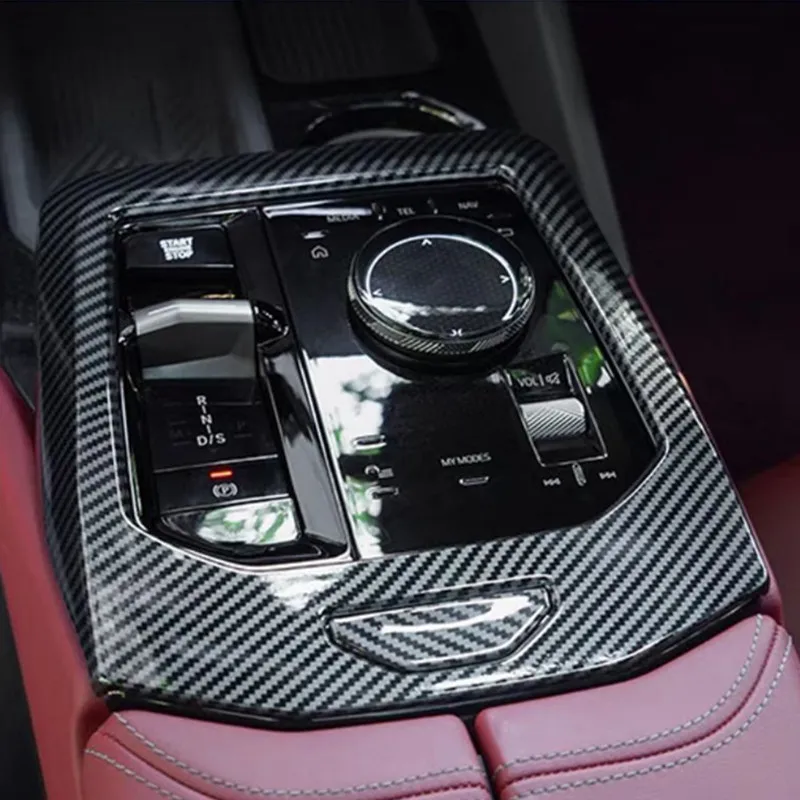 سيارة مركز شيفتر لوحة مركز غطاء الكسوة ABS مع ألياف الكربون نمط لسيارات BMW 5 سلسلة i5 G60 2024-2025