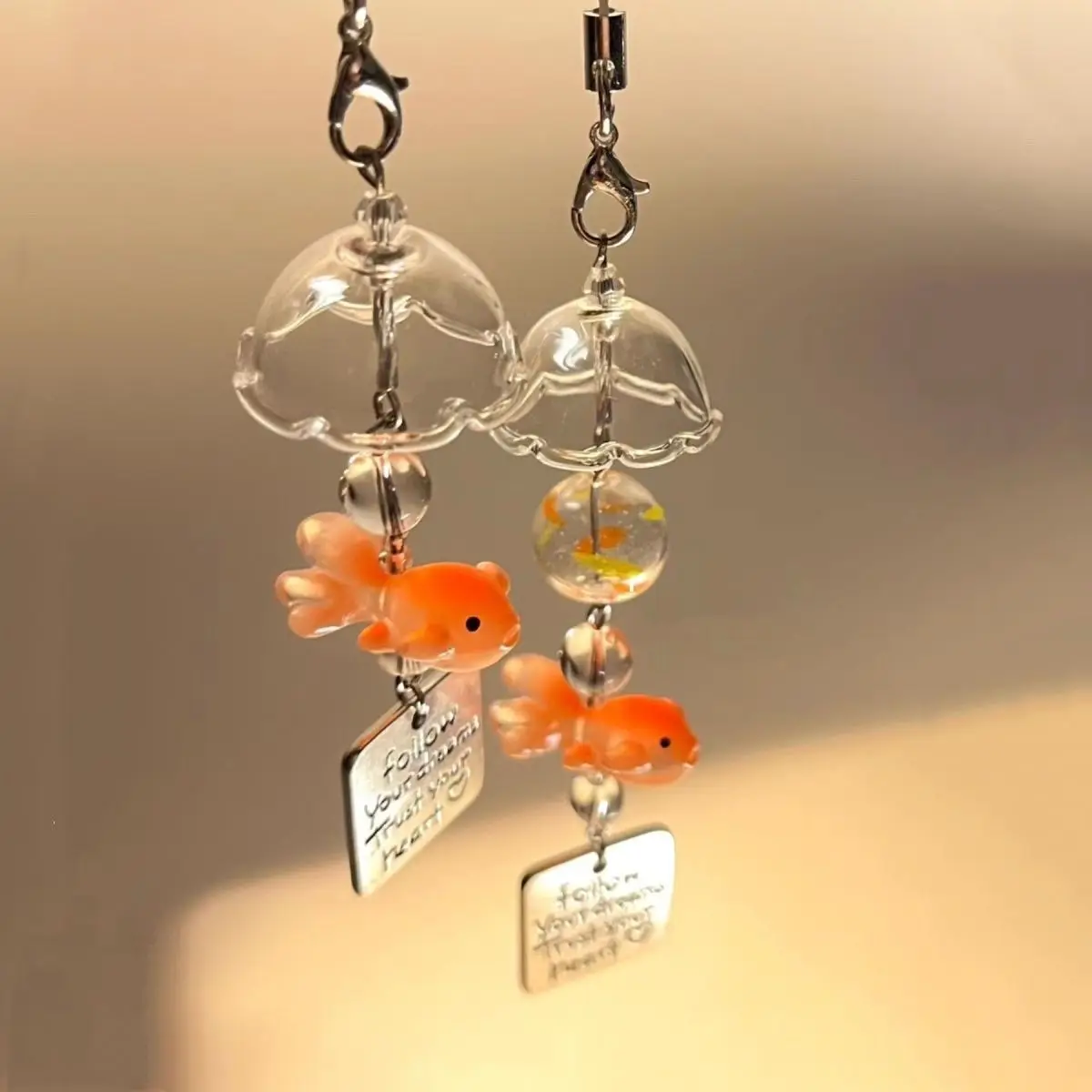 

Dreamy Goldfish Beaded Phone Charm Starry Strap Sky Windbell Girly Pendant Keychain for Airpods Case