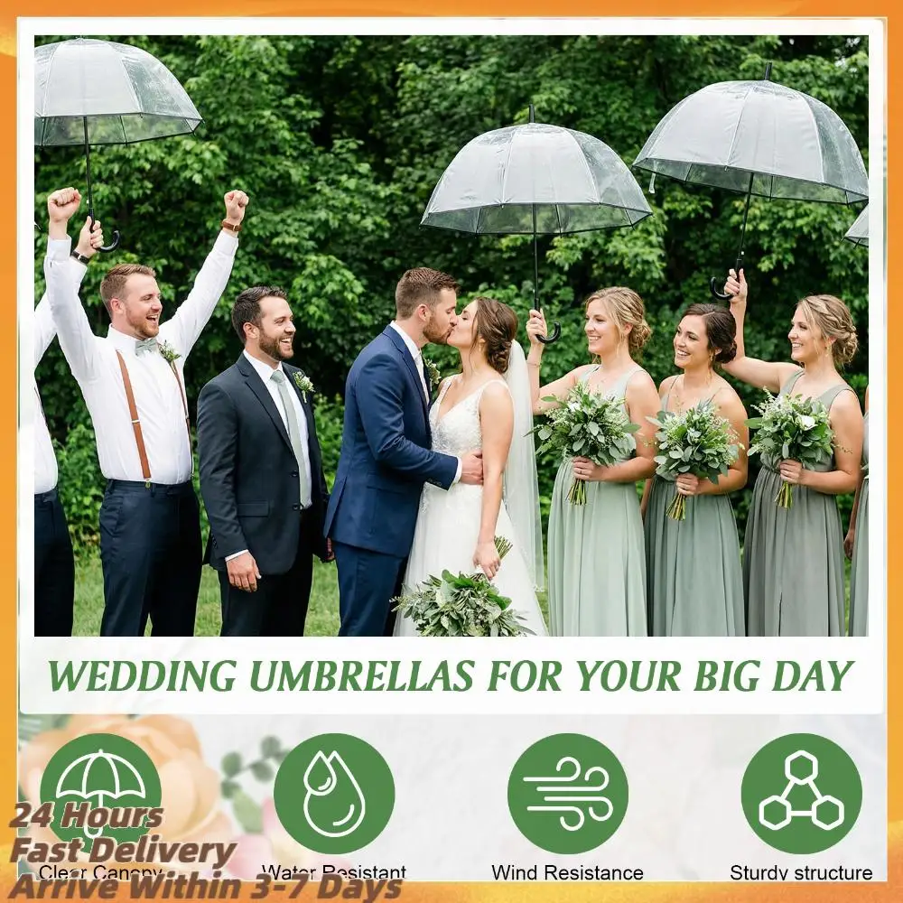 

60 шт. автоматических прозрачных купольных зонтов с 8 спицами, ветрозащитные, для свадеб, торжеств, выпускных и мероприятий на открытом воздухе