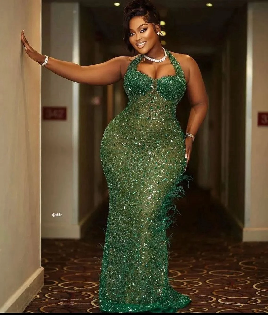 Luxury Crystal Beading Aso Ebi Evening Dresses For Women Green Party Mermaid Wedding Reception Gowns Halter Prom Dresses Custom image 4