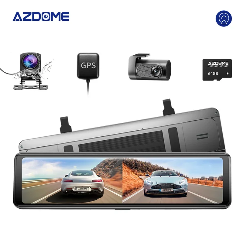 

AZDOME PG18S 4K+1080P 12-дюймовый сенсорный экран с двумя объективами, автомобильный видеорегистратор, видеорегистратор, видеорегистратор, передняя и задняя 4K с GPS