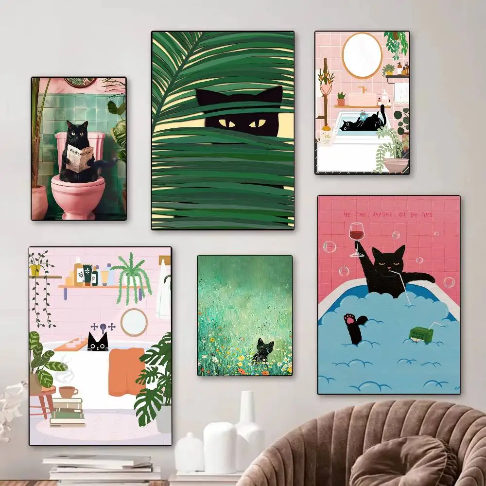Art Green Schlafzimmer- und Katzen-Klassiker-Vintage-Poster, HD-Qualität, Wandkunst, Retro-Poster für die Wanddekoration im Wohnzimmer