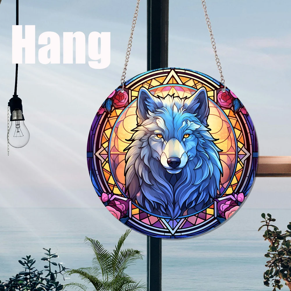 Wolf Round Acrylic Decoration Plaque Living Room Hanging Items Garden Wall Gift Decorations