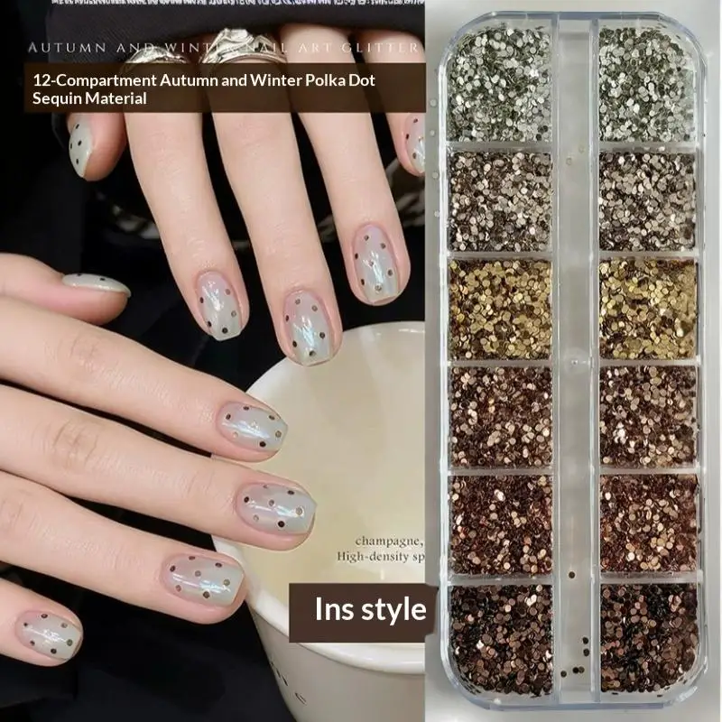 New 1 Set DIY Manicure Accessories 12 Grids Star Polka Dot Nail Sequins 1MM Mini Colorful Pentagram Nails Art Flakes