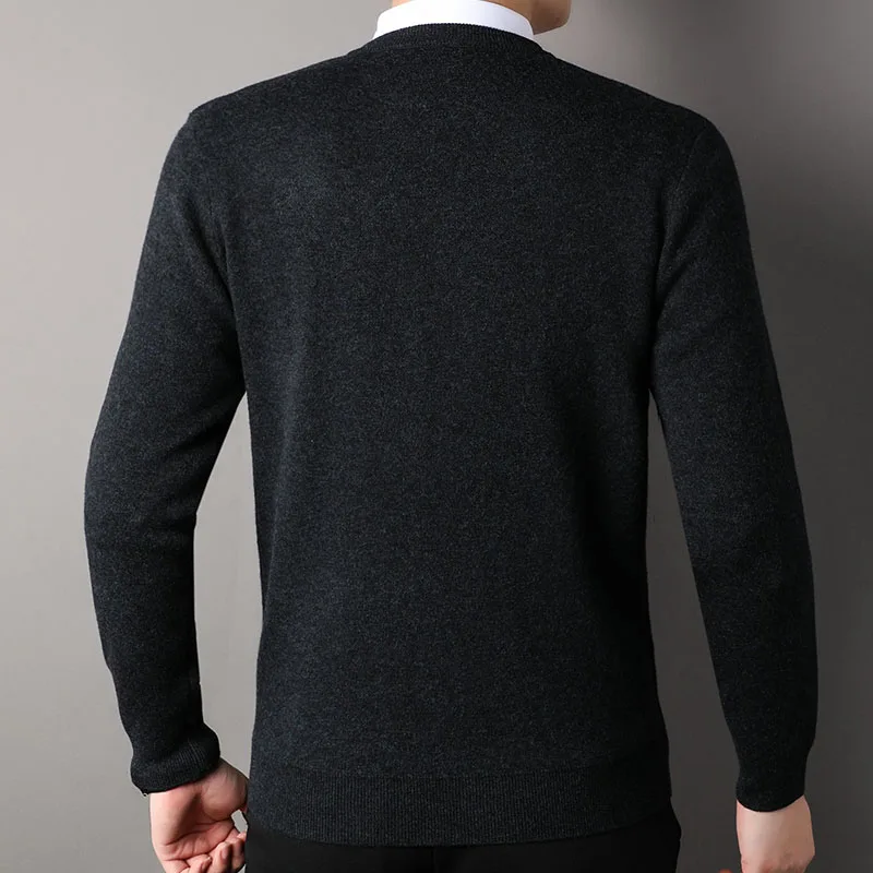 Men's Sweater V-Neck Long Sleeves Pullover Knitted Thick Wool Sweaters Solid Color Warm Pullovers High-quality Top