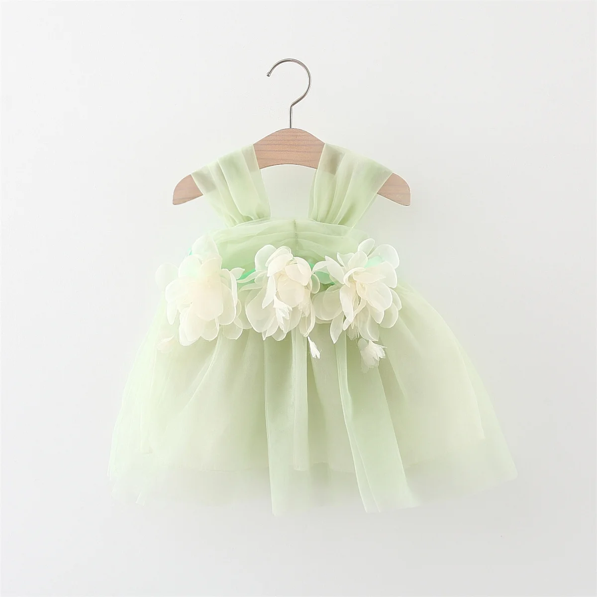 Summer girl's suspender dress, baby girl's three-dimensional flower suspender solid color gauze dress cute princess dress