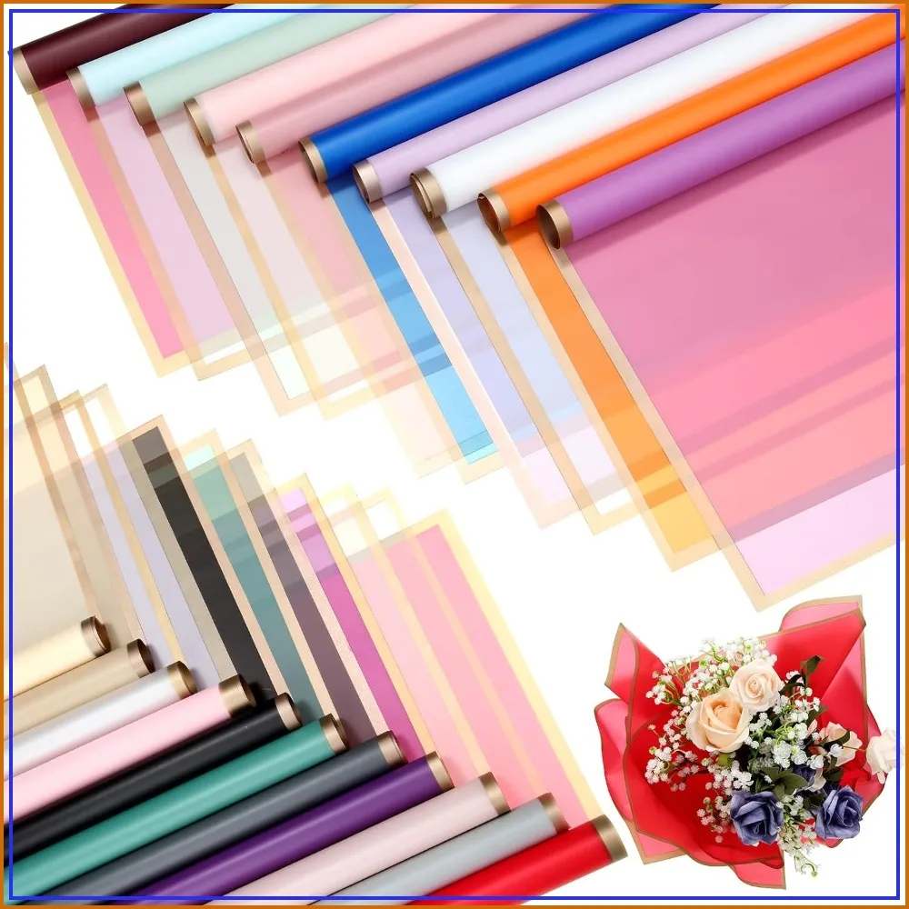 420 Hojas de Papel para Envolver Flores, 23x23 Pulgadas, Borde Dorado, Estilo Coreano, Envoltura para Ramos de Boda, Despedida de Soltera, Aniversario, Suministros Florales