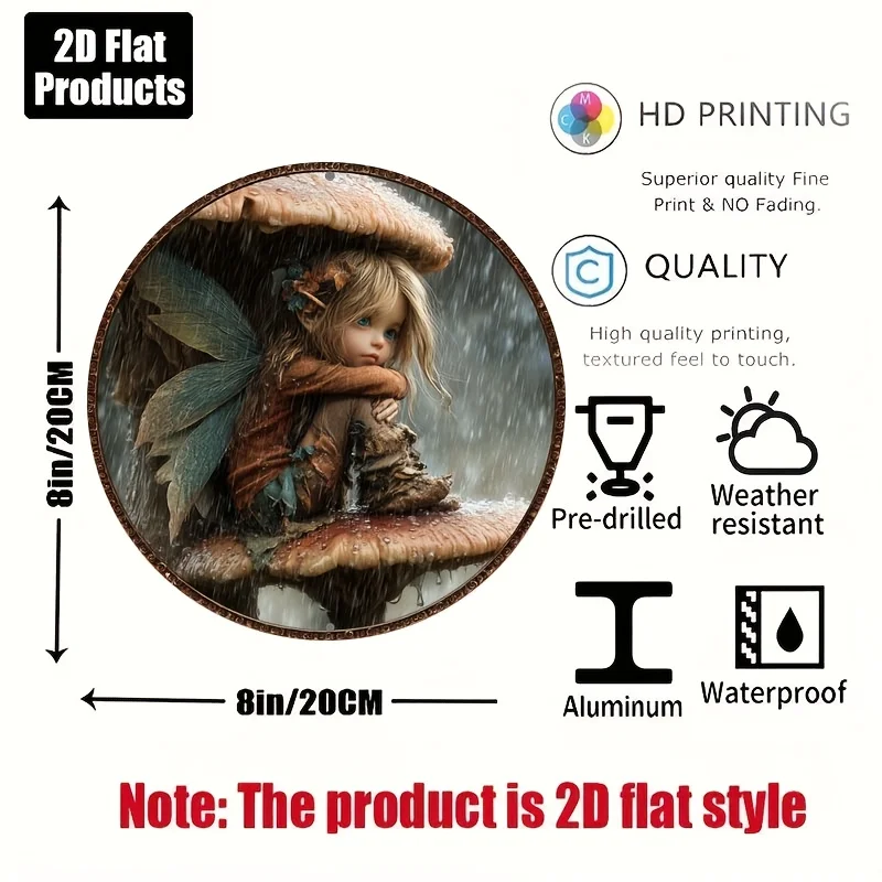 2D Flat, 1pc, Mushroom Elf Theme, Round Aluminum Metal Sign Plaque, Home Decoration, Suitable for Bar Cafe, Home, Office Decorat
