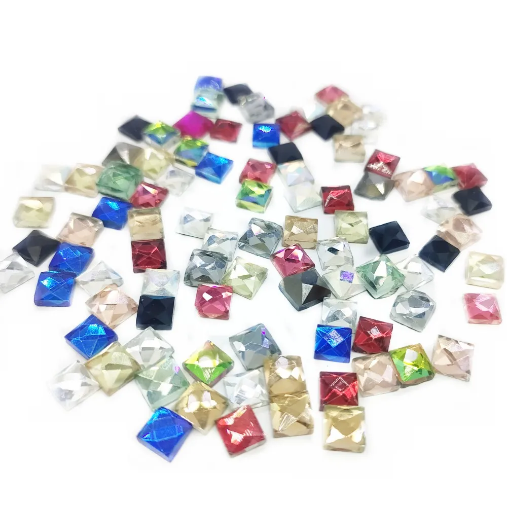 100 Pieces/bag 6x 6mm Mixed Color New Square Turtle Face Crystal Stone DIY Clothing Shoes Bag Hot Fix Rhinestones