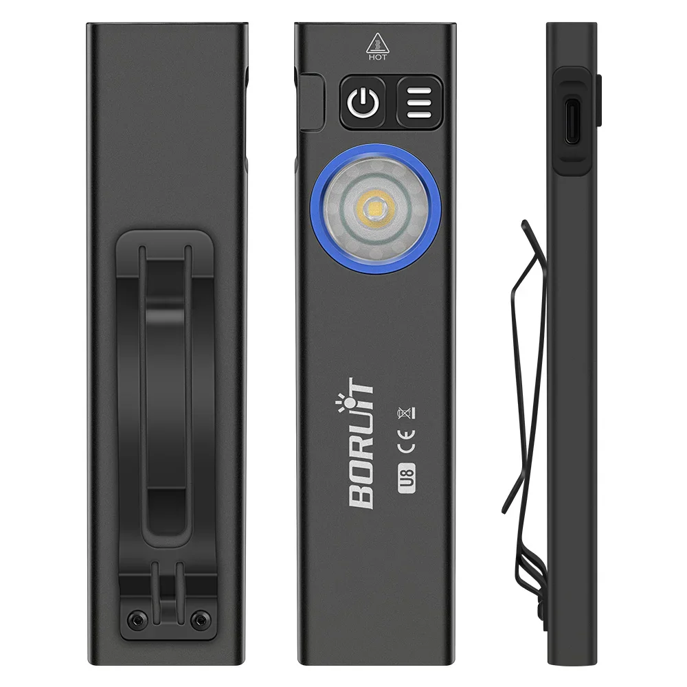 BORUiT U8 LED 650LM Flashlight Portable USB Rechargeable Super Bright Torch Light With Magnet Multilight Charging for Camping