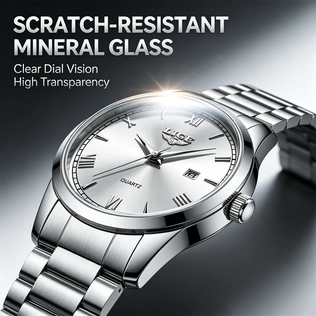 LIGE Fashion Men's Watch Roman Scale Minimalist Men's Famous Watch Night Glow Waterproof Trendy Watch