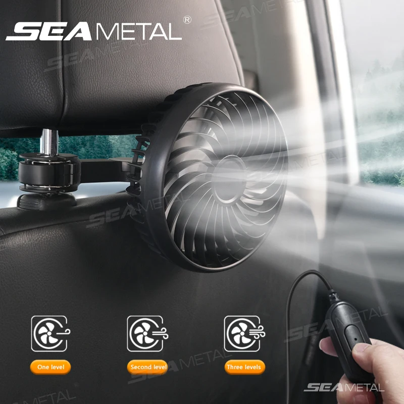 SEAMETAL USB Cooling Fan for Car Brushless Silent Electric Fan 360-Degree Rotation High-Speed Strong Car Fan 3-Speed Adjustable