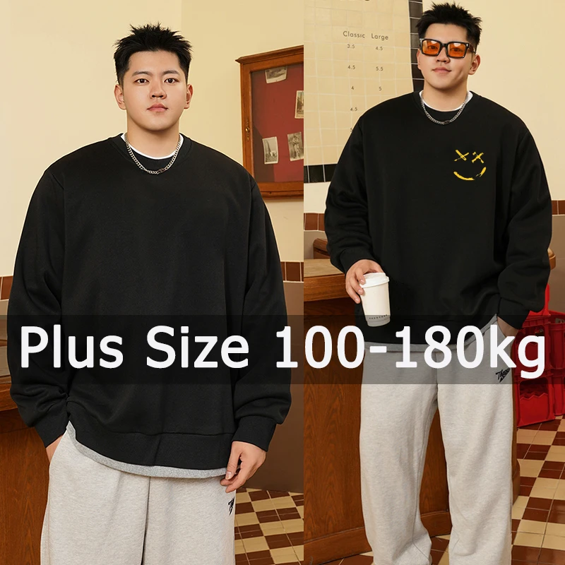 Plus Größe Männer Baumwolle Sweatshirts Pullover 110-180 kg 5XL 6XL 7XL Herbst Winter Langarm Gedruckt Tops große Größe Männer Kleidung