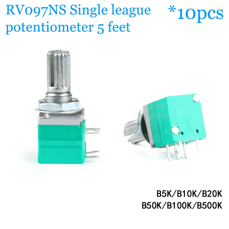 10pcs RV097NS Single way potentiometer 5/10K/20K/50K/100K/500K 5pin with switch