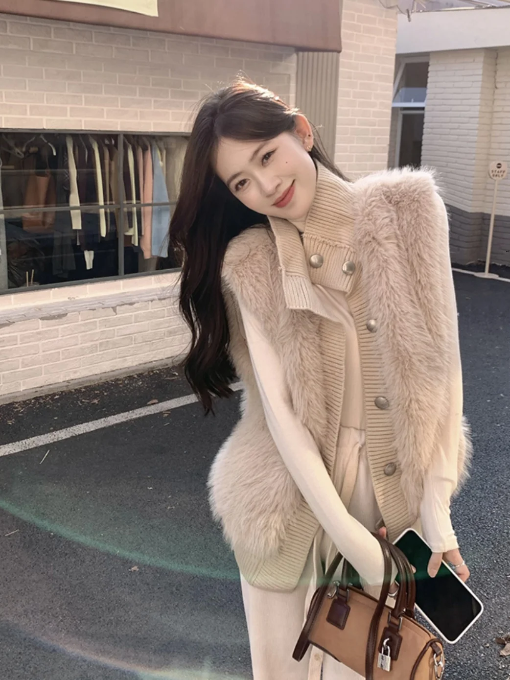 

Свободный вязаный жилет женский Svel Jaet с воротником-стойкой, пушистая верхняя одежда, модный осенне-зимний новый тренд в корейском стиле