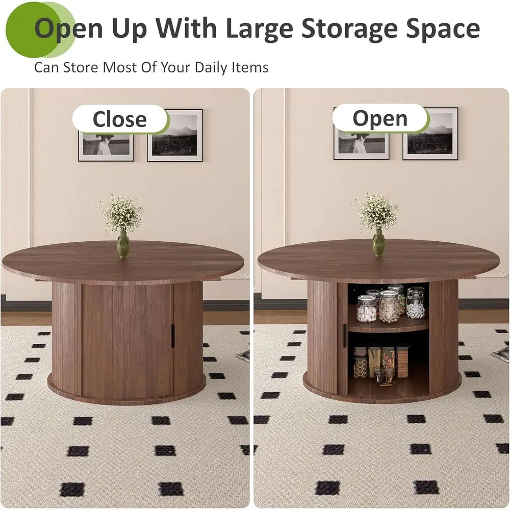 63 Walnut Expandable Oval Dining Table with 2-Tier Storage for 4-6 People