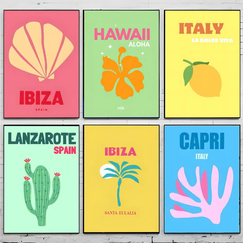 print M-Mykonos Ibiza Miami Bondi Amalfi St.tropez Colourful Poster Premium Decor Art & Gift for Household Lounge Home Ornaments