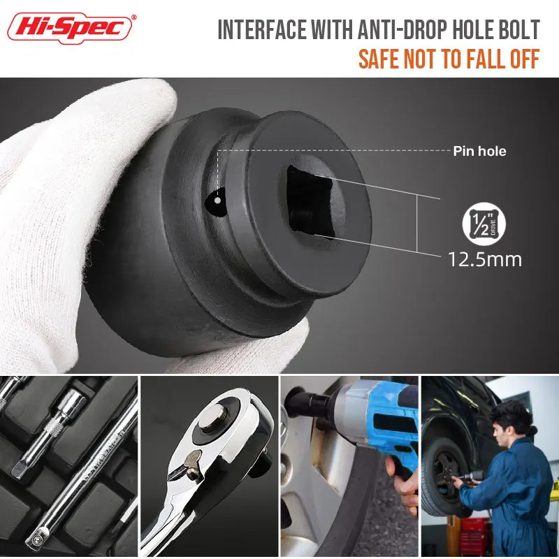 HI-Spec 1/2 inch Short Impact Socket Adapter Air Wrench Socket Head Electric Impact Air Pneumatic Hex Socket Spanner Converter