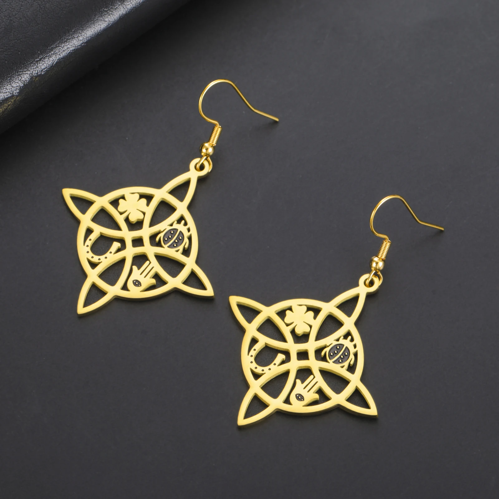 1pc Celtic Knot Lucky Talisman Earrings Four Leaf Clover Ladybug Protection Celtic Dangle Earrings