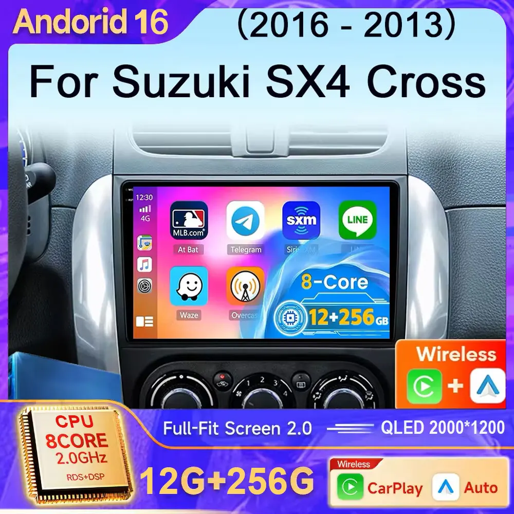 Android 16 Carplay Car Radio for Suzuki SX4 2006-2013 Fiat Sedici 2005-2014 Navigation Multimedia Video Player Audio 2din Stereo