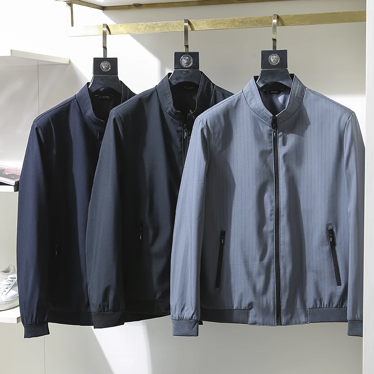 

Ele весенний мужской воротник-стойка в полоску, деловой повседневный топ Jaet, верхняя одежда, длинный свеч, застежка-молния