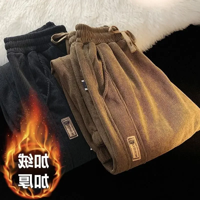 Men's Casual Pants for Autumn and Winter with Plush Cuffs and Versatile Loose Drawstring Casual Sports Pants