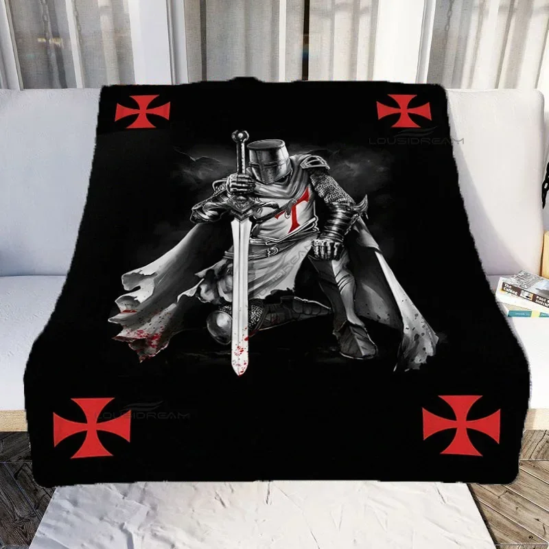 Medieval Knights Templar Patterns Blanket Retro Style Flannel Blanket Cosy Lazy Couch Cover Blanket Super Soft Sheet Mattresses