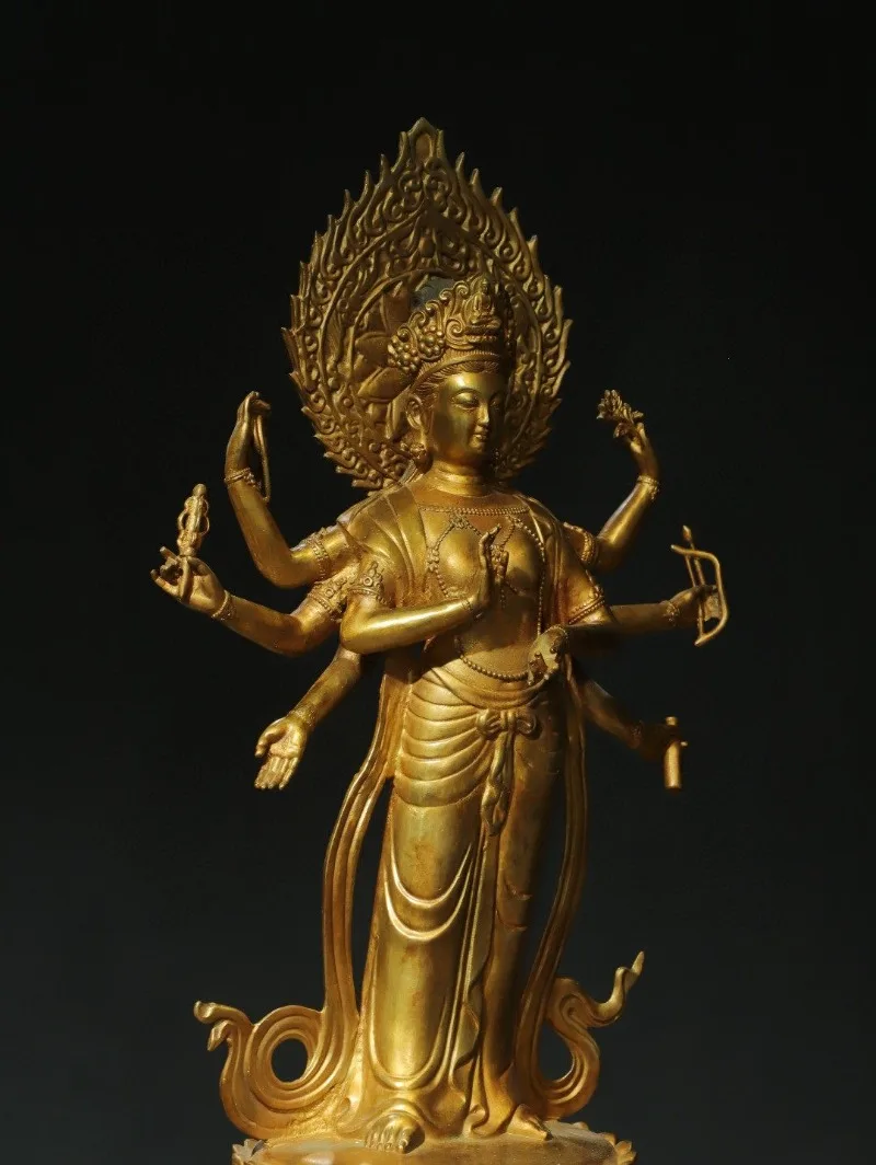 Hand-Cast Premium Brass Eight-Armed Guanyin Statue - 23.6