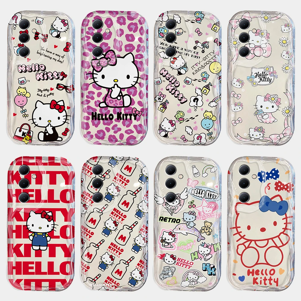 Cute Cartoon Hellos Kittys 3D Wave Phone Case For Samsung Galaxy S24 S23 S21 S20 FE Plus Ultra 4G 5G Soft Silicone Back Cover